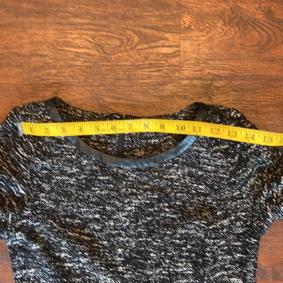 Marled Tweed A-Line Dress black with faux leather trim size 2P - Picture 11 of 14